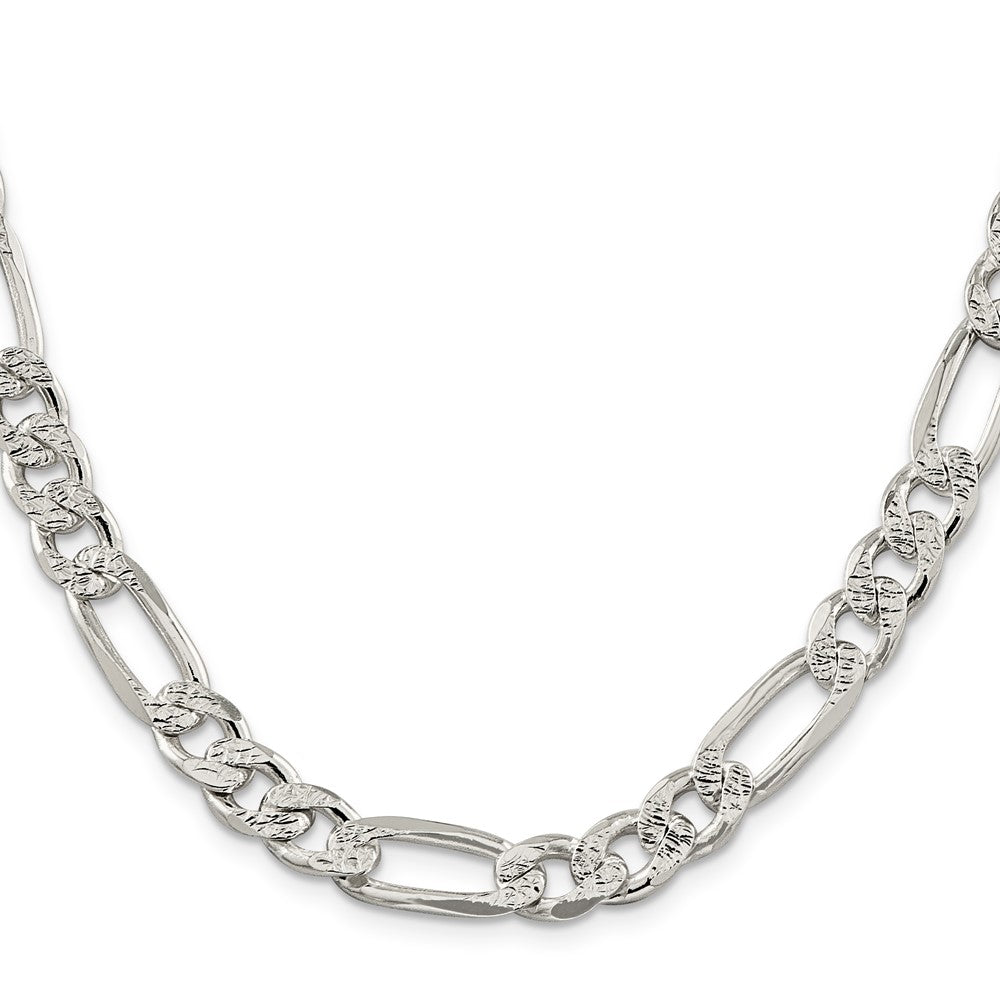 Buy Stylish 9.5mm Sterling Silver Flat Figaro Chain with Pav Design