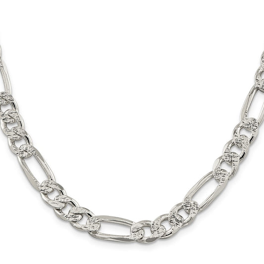 High-Quality 9.5mm Pav Flat Figaro Chain in Sterling Silver - Stylish Value!