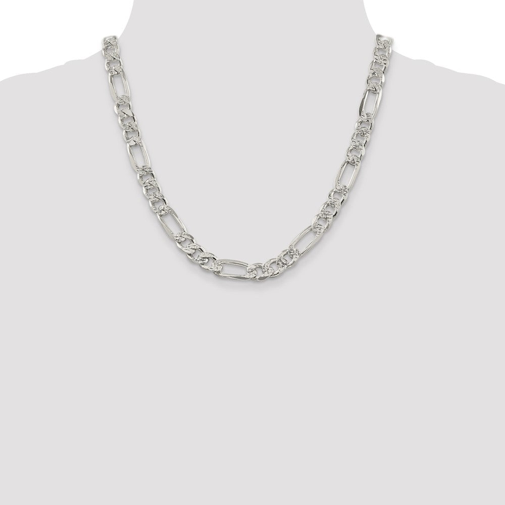 Buy Stylish 9.5mm Sterling Silver Flat Figaro Chain with Pav Design
