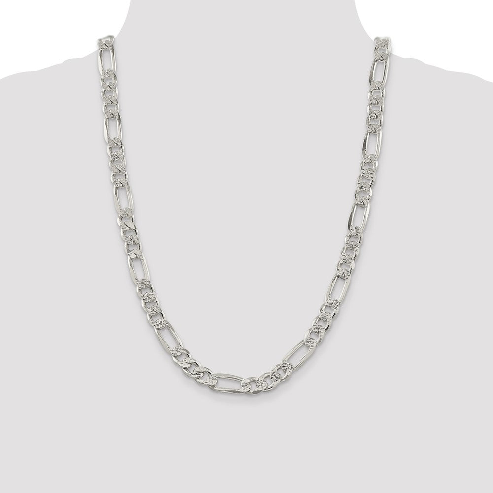 High-Quality 9.5mm Pav Flat Figaro Chain in Sterling Silver - Stylish Value!