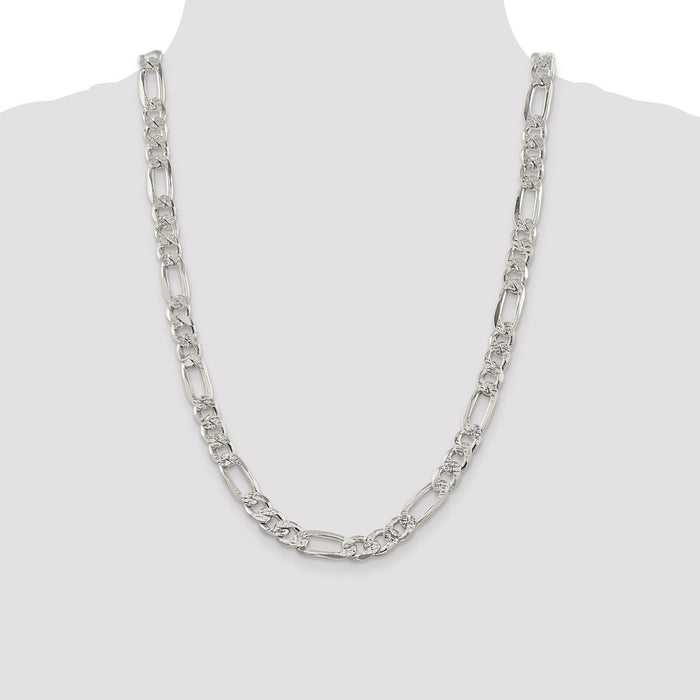 High-Quality 9.5mm Pav Flat Figaro Chain in Sterling Silver - Stylish Value!-4