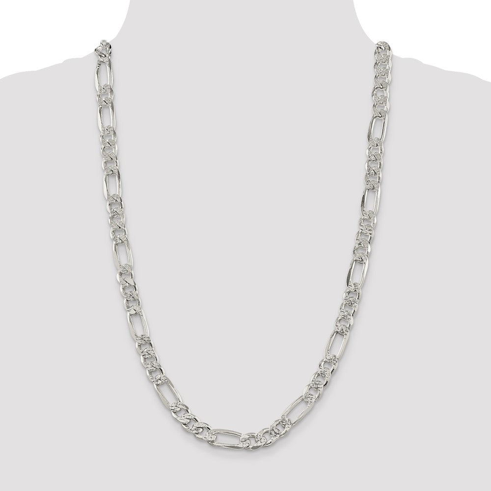High-Quality 9.5mm Pav Flat Figaro Chain in Sterling Silver - Stylish Value!