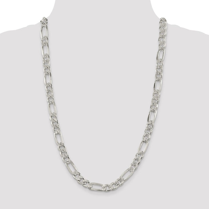 High-Quality 9.5mm Pav Flat Figaro Chain in Sterling Silver - Stylish Value!-4