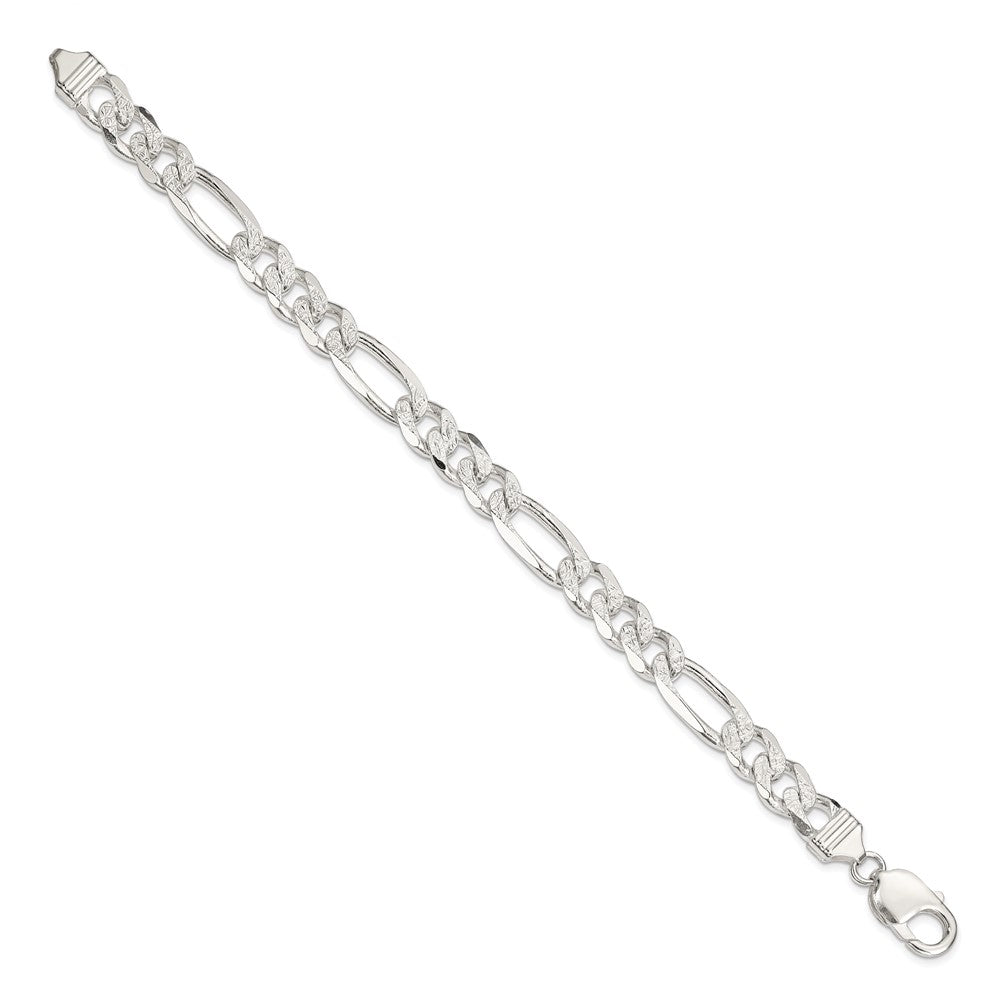 Designer 9.5mm Pav Flat Figaro Chain in High-Quality Sterling Silver