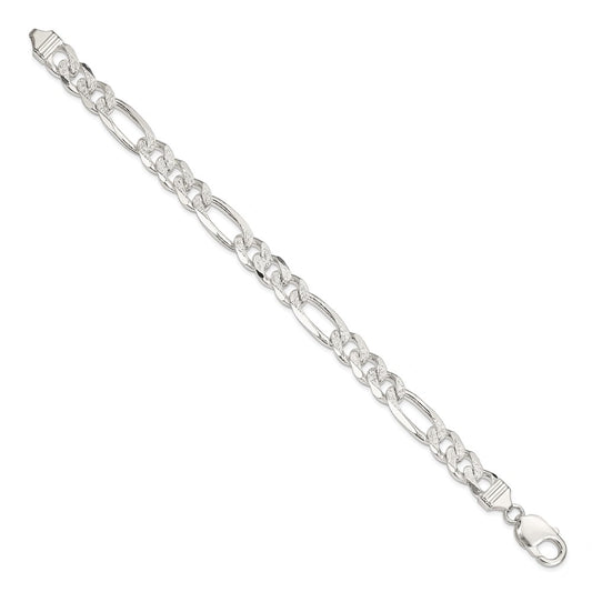 Designer 9.5mm Pav Flat Figaro Chain in High-Quality Sterling Silver