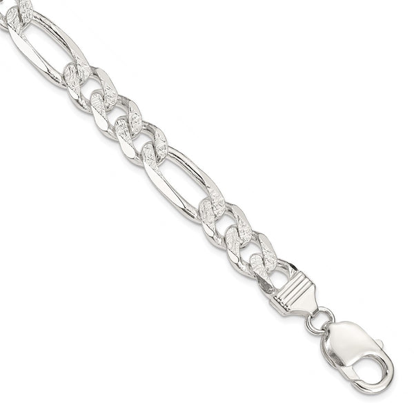 9.5mm Pavé Flat Figaro Chain in Sterling Silver