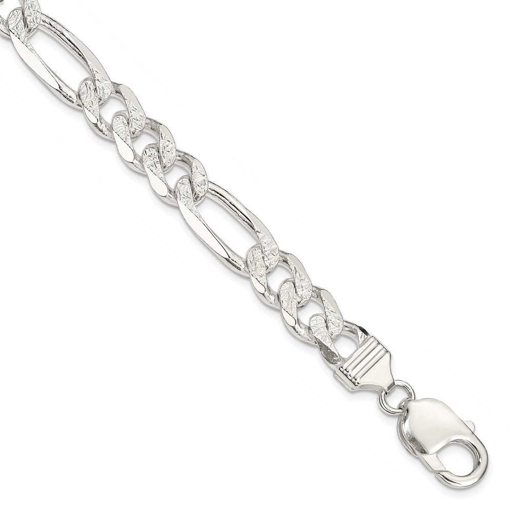 Designer 9.5mm Pav Flat Figaro Chain in High-Quality Sterling Silver