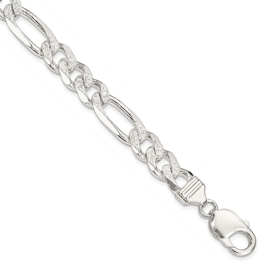 Designer 9.5mm Pav Flat Figaro Chain in High-Quality Sterling Silver