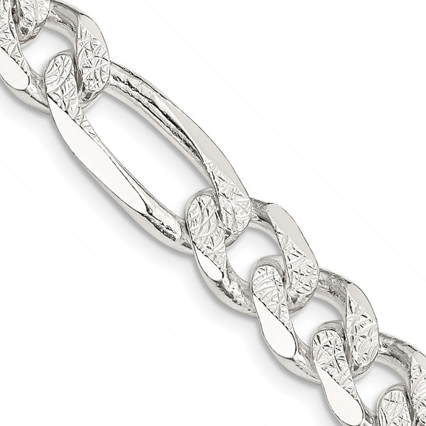 9.5mm Sterling Silver Flat Figaro Chain with Pavé