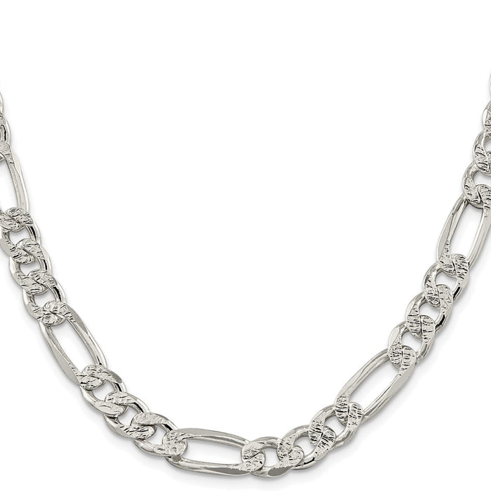 Buy Stylish Rhodium-Plated Sterling Silver 9.5mm Pav Figaro Chain - Affordable Luxury!-2
