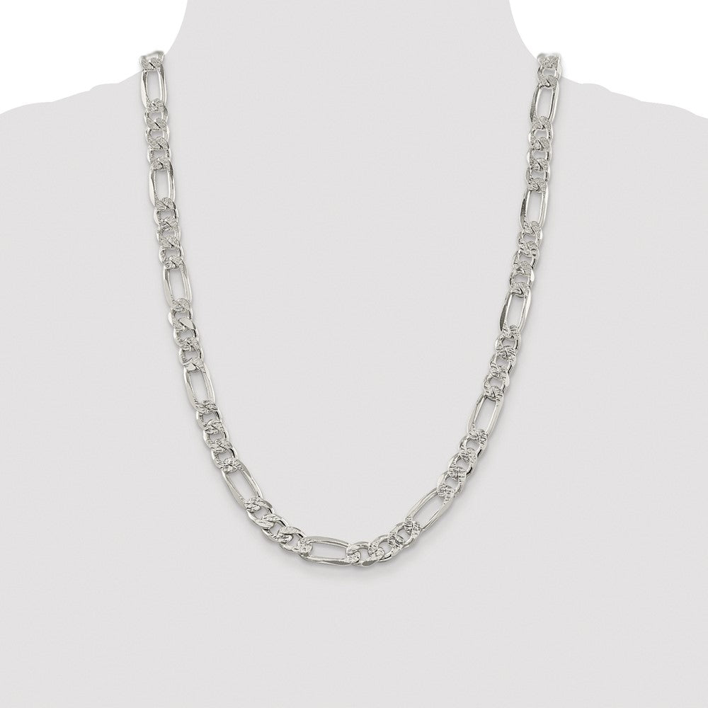 Order Stylish 9.5mm Pav Flat Figaro Chain in Rhodium-Plated Sterling Silver