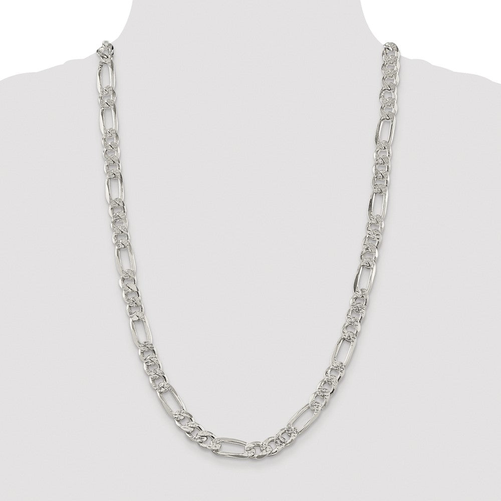 Buy Stylish Rhodium-Plated Sterling Silver 9.5mm Pav Figaro Chain - Affordable Luxury!