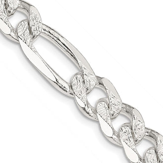 High-Quality 9.5mm Pav Flat Figaro Chain in Sterling Silver - Stylish Value!