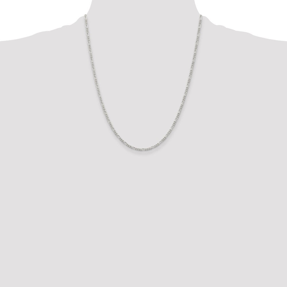 Buy High-Quality 2.25mm Rhodium-Plated Sterling Silver Figaro Chain | Affordable Luxury