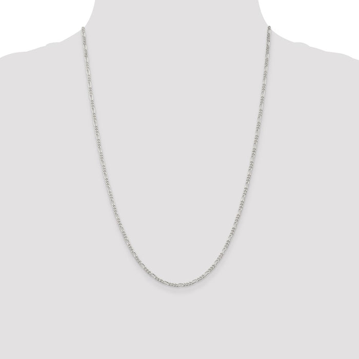 Buy Stylish Rhodium-Plated Sterling Silver Figaro Chain - 2.25mm, Luxury Quality-4