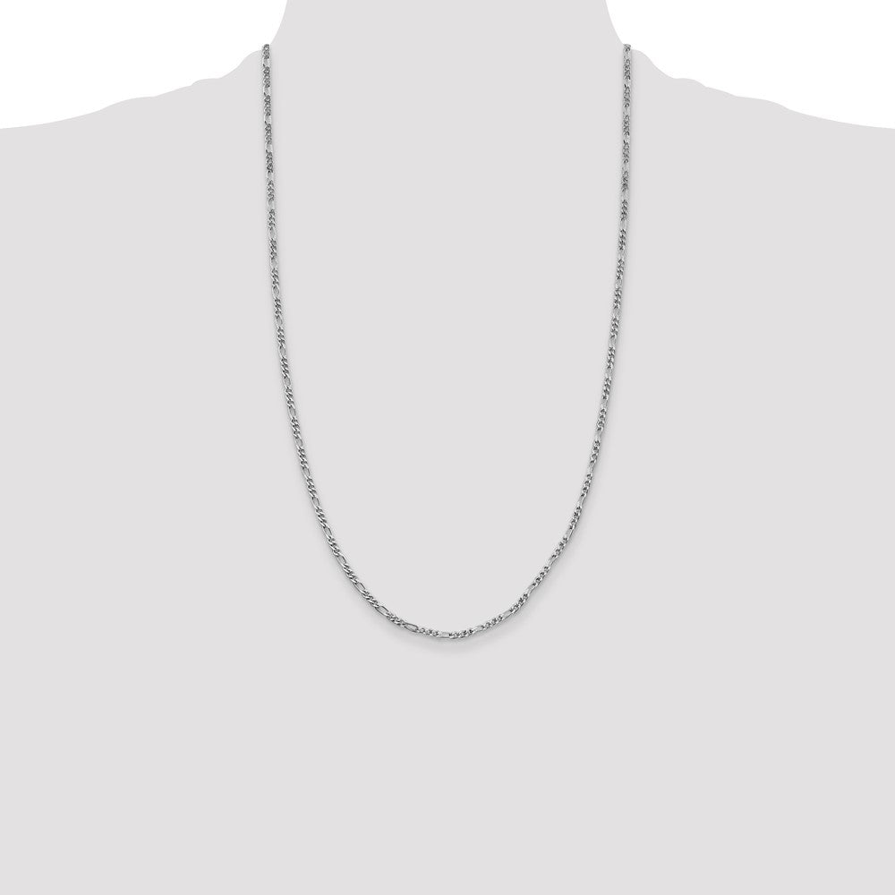 Buy Stylish Rhodium-Plated Sterling Silver 2.5mm Figaro Chain - Luxury Value!
