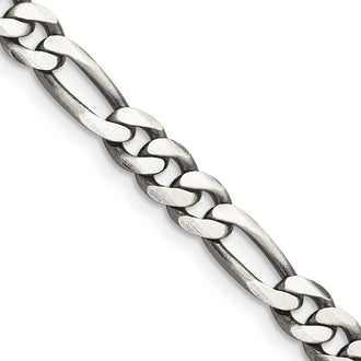 Buy Exclusive 5.5mm Antiqued Sterling Silver Figaro Chain - Stylish Value!
