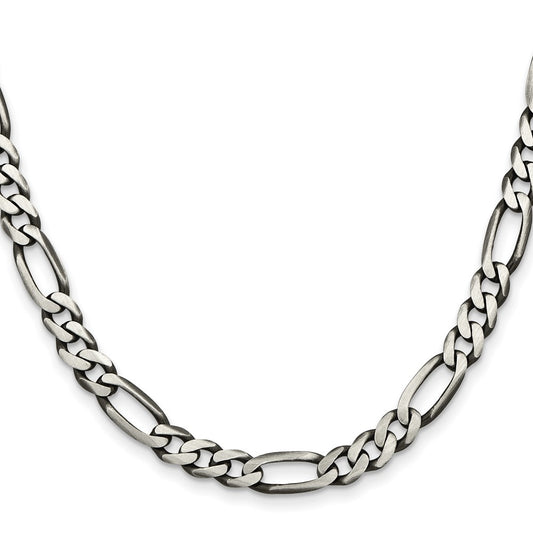 Exclusive Antiqued Sterling Silver 6.5mm Figaro Chain Necklace - Stylish Value