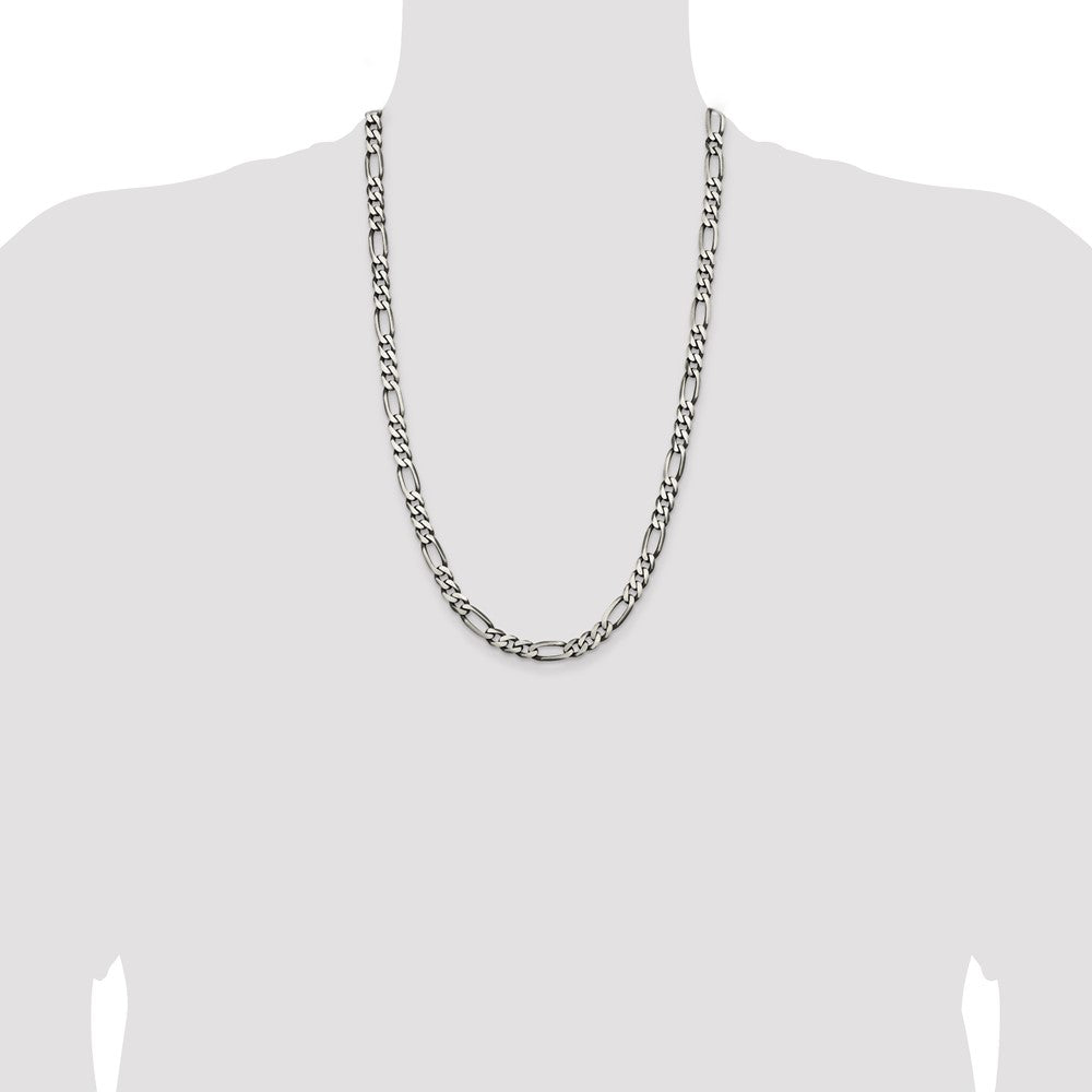 High-Quality Antiqued Sterling Silver 6.5mm Figaro Chain - Stylish Value!