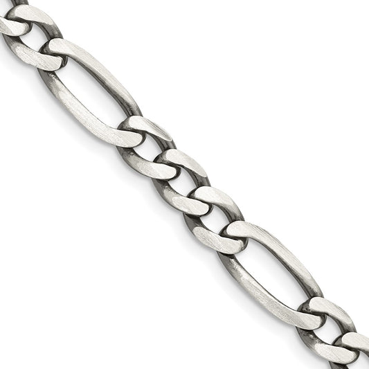 Exclusive Antiqued Sterling Silver 6.5mm Figaro Chain Necklace - Stylish Value