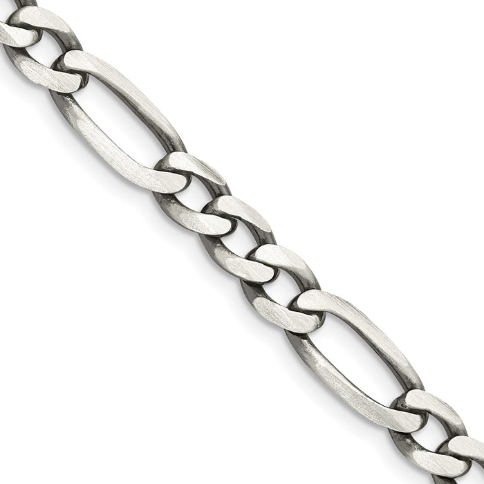Exclusive Antiqued Sterling Silver 6.5mm Figaro Chain Necklace - Stylish Value-1