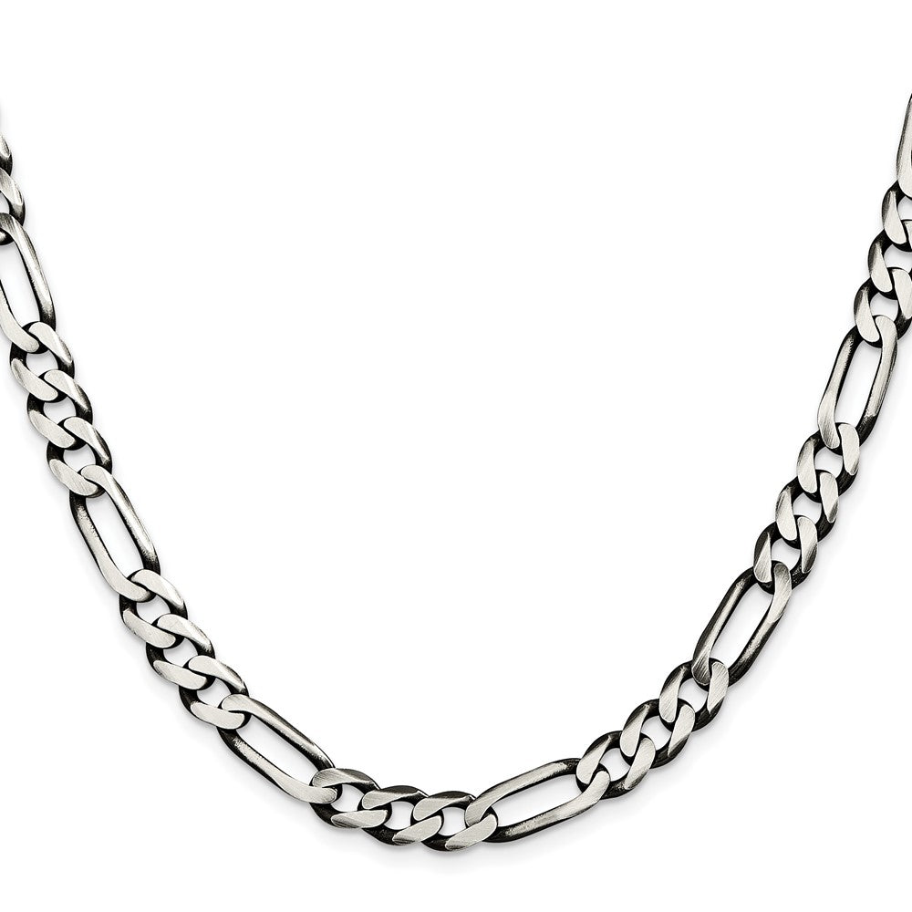 High-Quality Antiqued Sterling Silver 7.5mm Figaro Chain - Stylish Value!