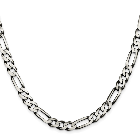 High-Quality Antiqued Sterling Silver 7.5mm Figaro Chain - Stylish Value!