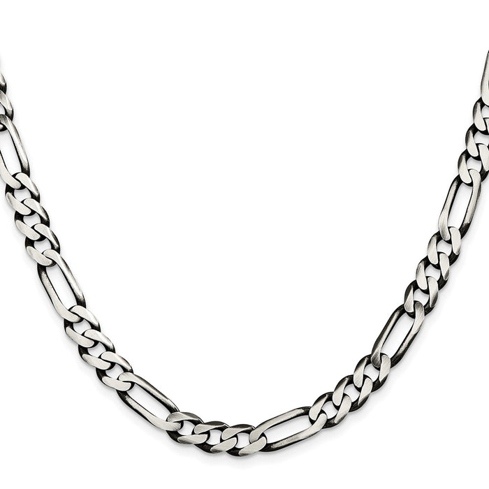 High-Quality Antiqued Sterling Silver 7.5mm Figaro Chain - Stylish Value!-2
