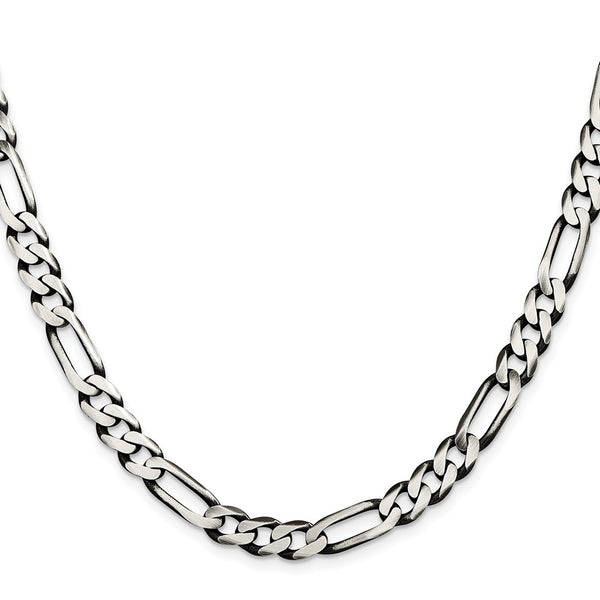 7.5mm Antiqued Sterling Silver Figaro Chain