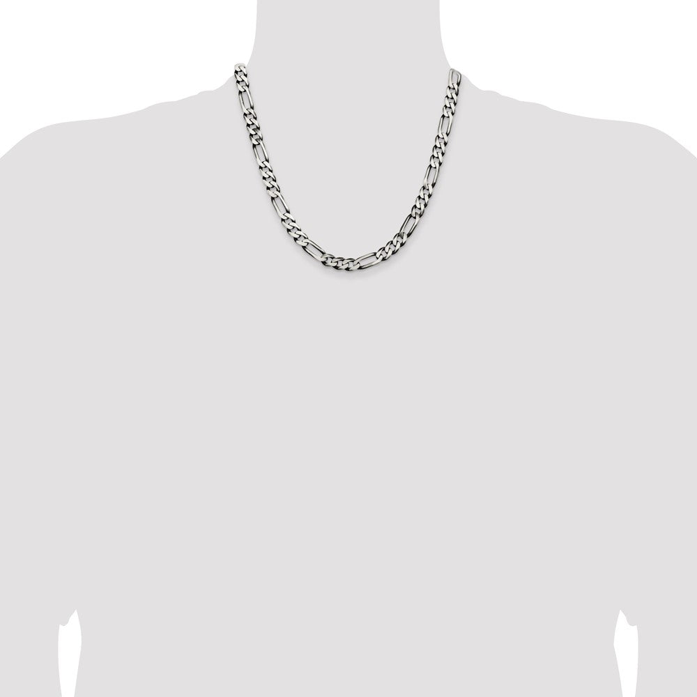 High-Quality Antiqued Sterling Silver 7.5mm Figaro Chain - Stylish Value!