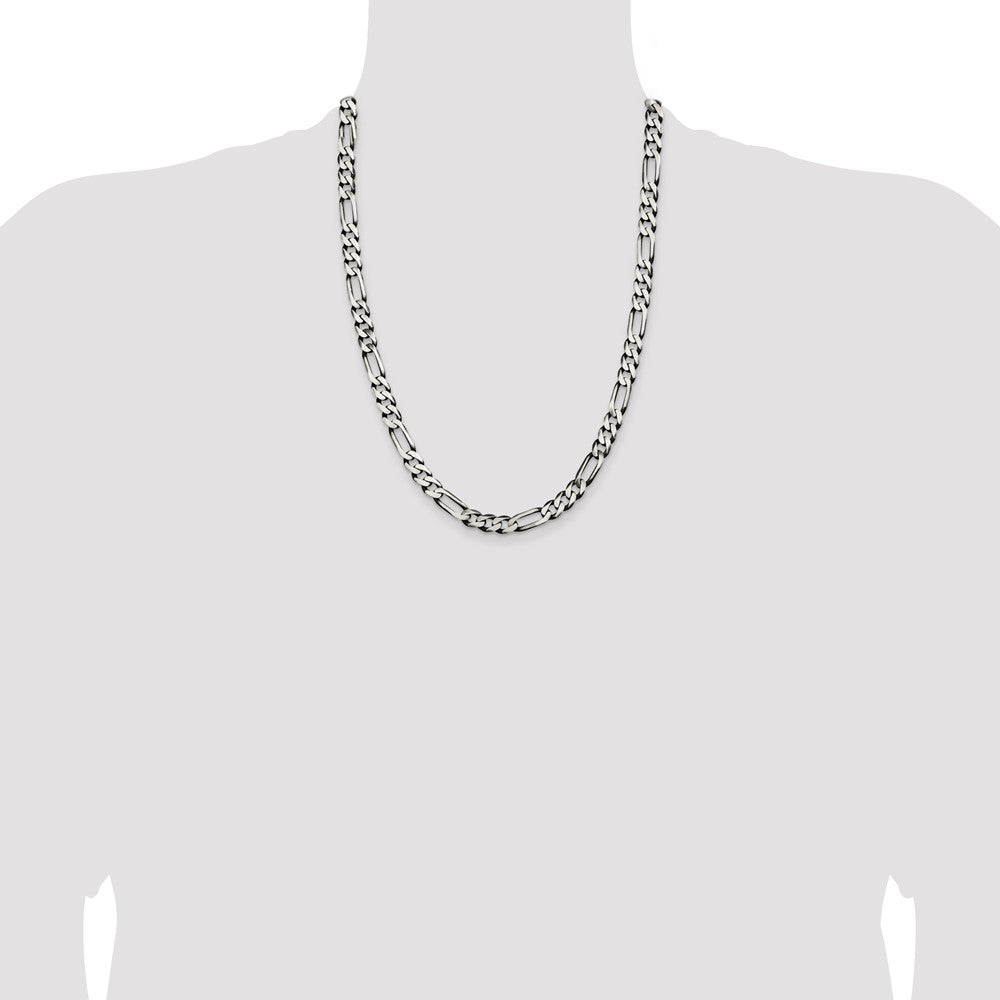 Buy Stylish 7.5mm Antiqued Sterling Silver Figaro Chain - Luxury Appeal!