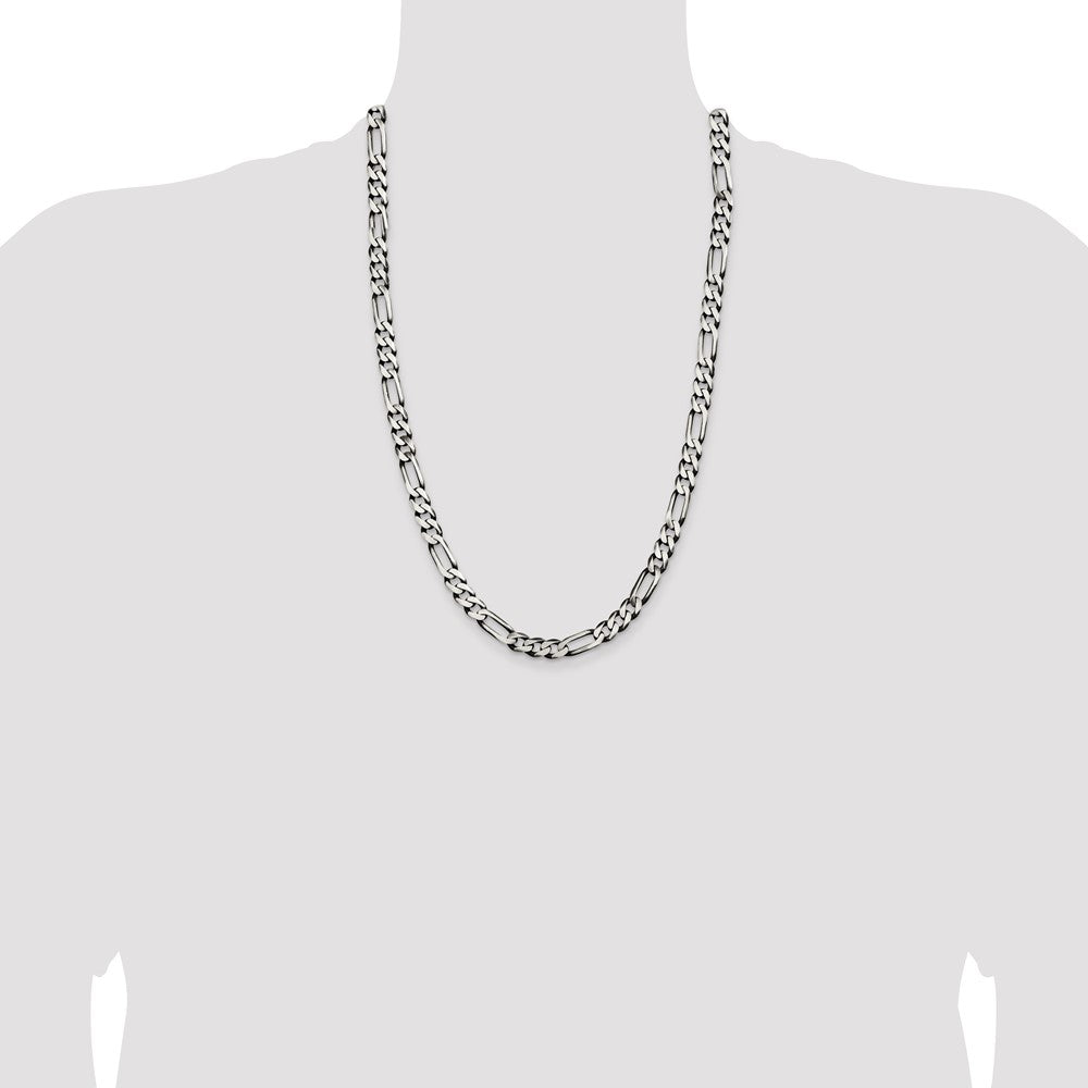 Buy Stylish Antiqued Sterling Silver 7.5mm Figaro Chain - Luxury Value!