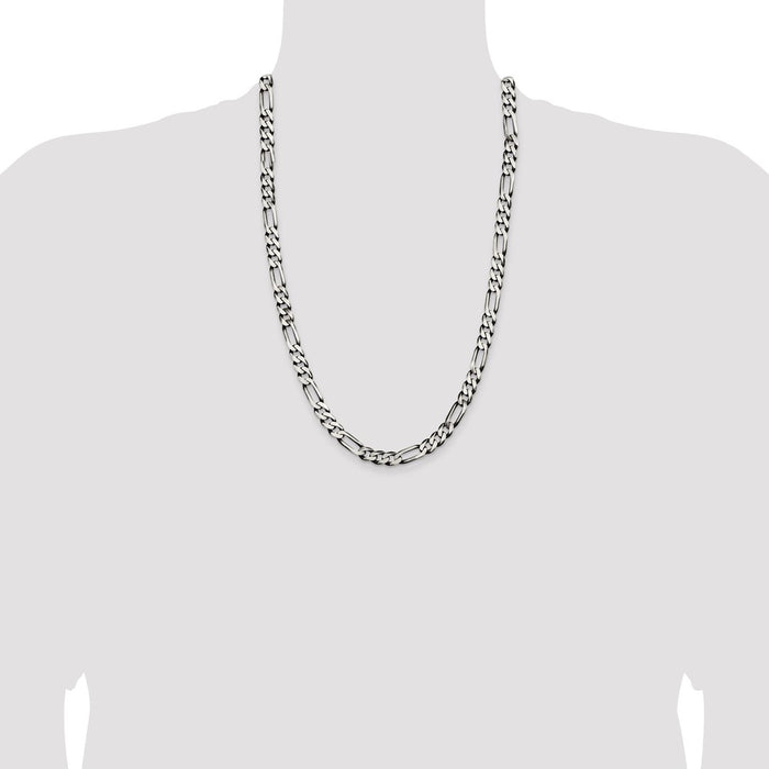 Buy Stylish Antiqued Sterling Silver 7.5mm Figaro Chain - Luxury Value!-4
