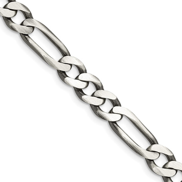 7.5mm Antiqued Sterling Silver Figaro Chain