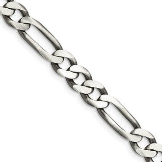 High-Quality Antiqued Sterling Silver 7.5mm Figaro Chain - Stylish Value!