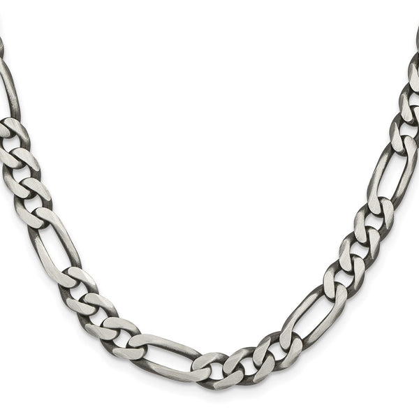 Antiqued Sterling Silver 7.75mm Figaro Chain - Style GR1-1032693