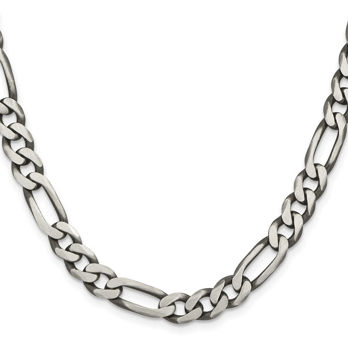 Designer Antiqued Sterling Silver 7.75mm Figaro Chain Necklace - Stylish Value!-2