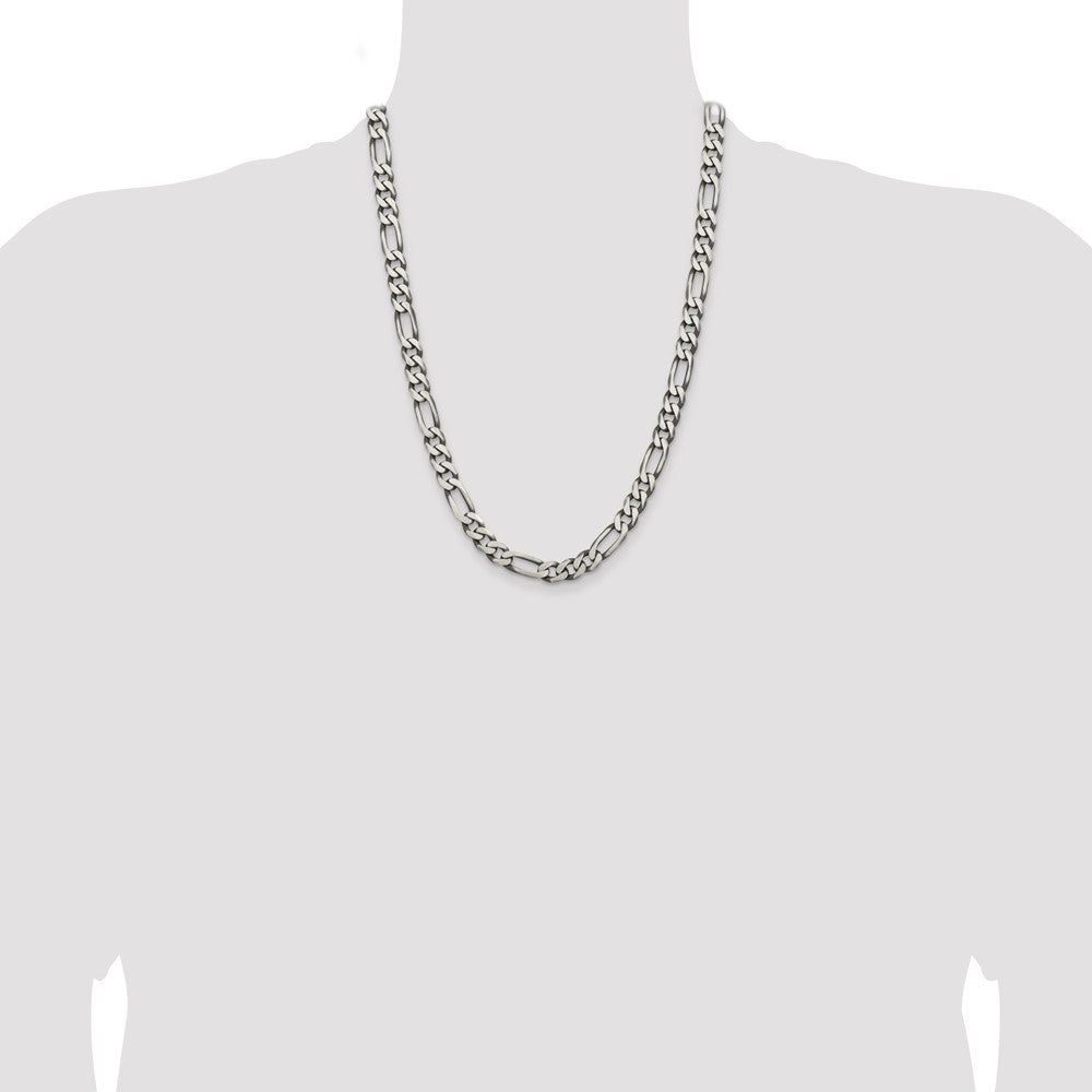 Designer Antiqued Sterling Silver 7.75mm Figaro Chain Necklace - Stylish Value!