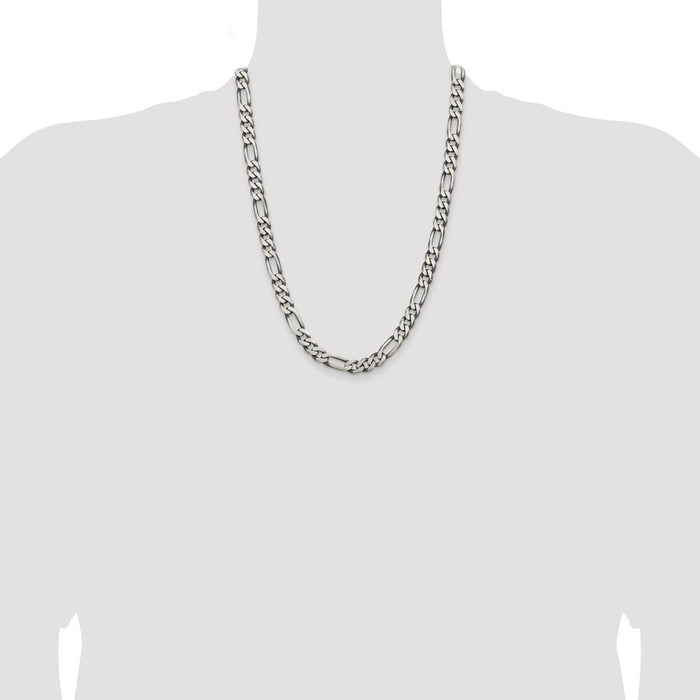 Designer Antiqued Sterling Silver 7.75mm Figaro Chain Necklace - Stylish Value!-4