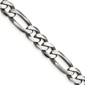 Buy Stylish Antiqued Sterling Silver 7.75mm Figaro Chain - Luxury Value!