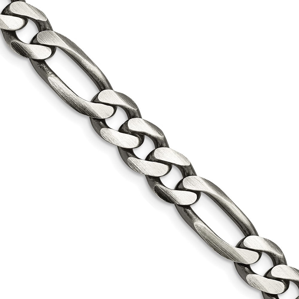 Designer Antiqued Sterling Silver 7.75mm Figaro Chain Necklace - Stylish Value!