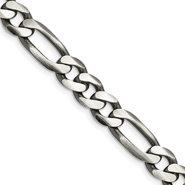 Antiqued Sterling Silver 7.75mm Figaro Chain Necklace