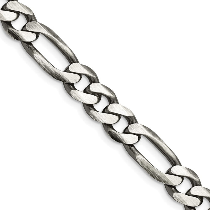 Designer Antiqued Sterling Silver 7.75mm Figaro Chain Necklace - Stylish Value!-1