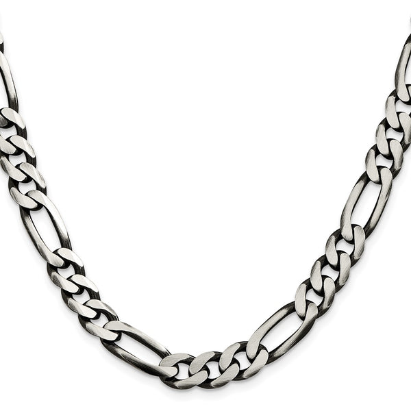 9mm Antiqued Sterling Silver Figaro Chain