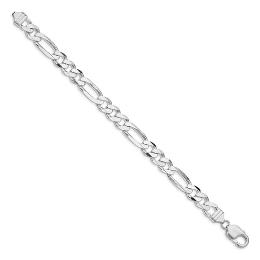 Designer 9mm Rhodium-Plated Sterling Silver Figaro Chain - Affordable Luxury