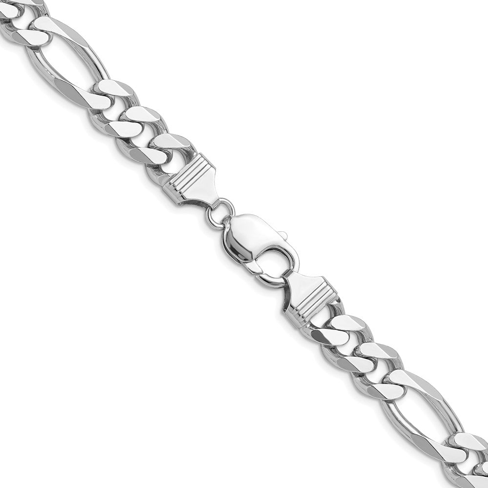Buy Stylish 10.2mm Rhodium-Plated Sterling Silver Figaro Chain - Luxury Value!