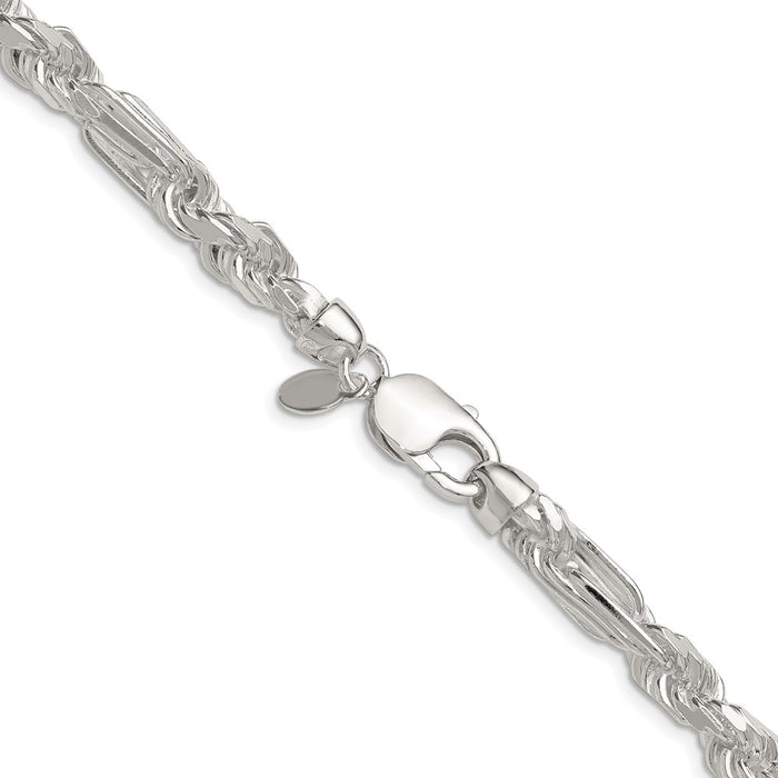 Designer 7mm Double Curb Figaro Chain in Sterling Silver - Stylish Value!-3