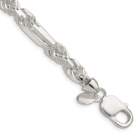 Designer 7mm Double Curb Figaro Chain in Sterling Silver - Stylish Value!