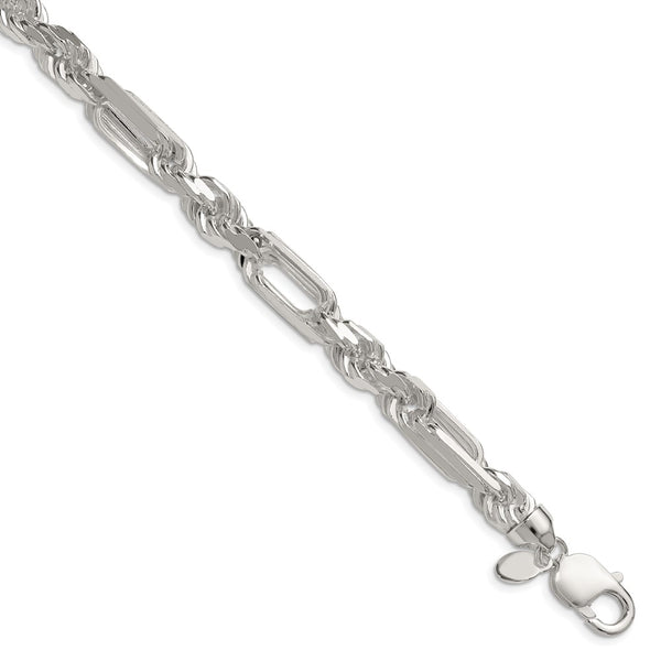 8mm Sterling Silver Double Curb Figaro Chain