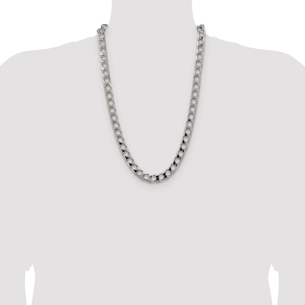 Exclusive Rhodium-Plated Sterling Silver 10.3mm Double Curb Chain - Stylish Value!